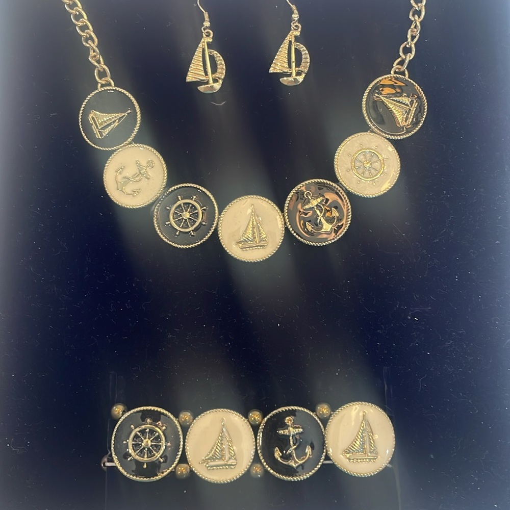 Bella Perlina Expressions sailboat anchor wheel Necklace bracelet earrings set